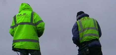 Workmen on roof.